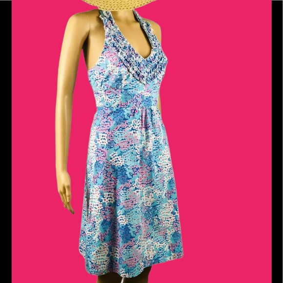 Lilly Pulitzer Lillian blue halter style dress sz 4 - Picture 1 of 6